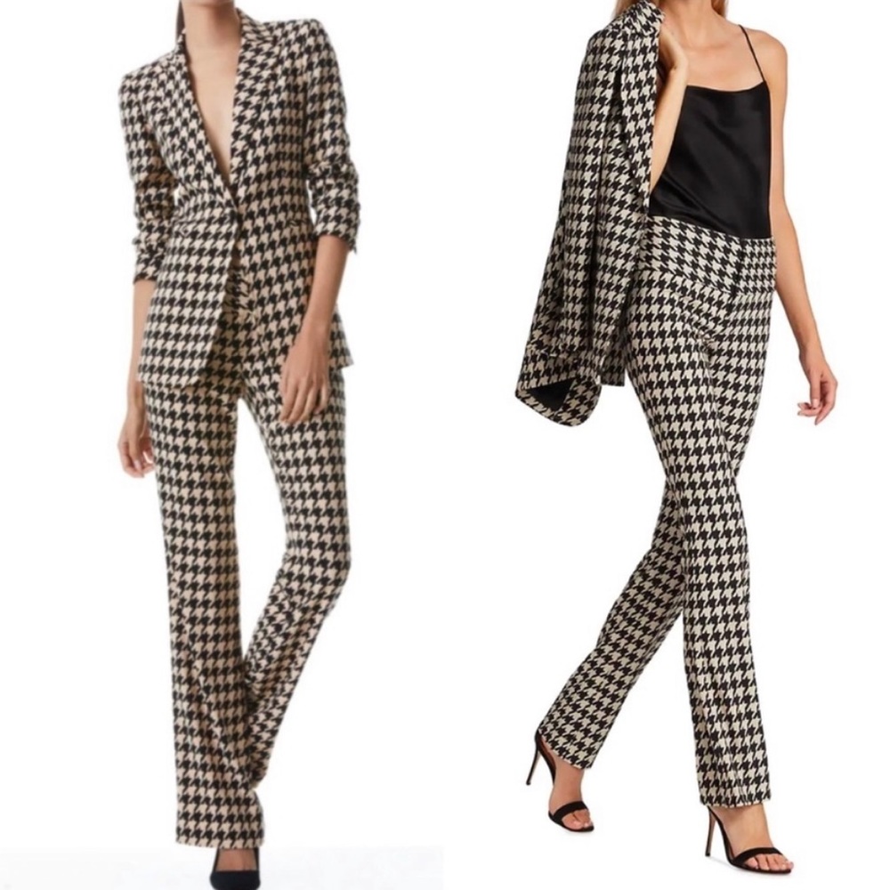 ALICE + OLIVIA Houndstooth Print Bootcut Pants in Tan and Black SZ 6